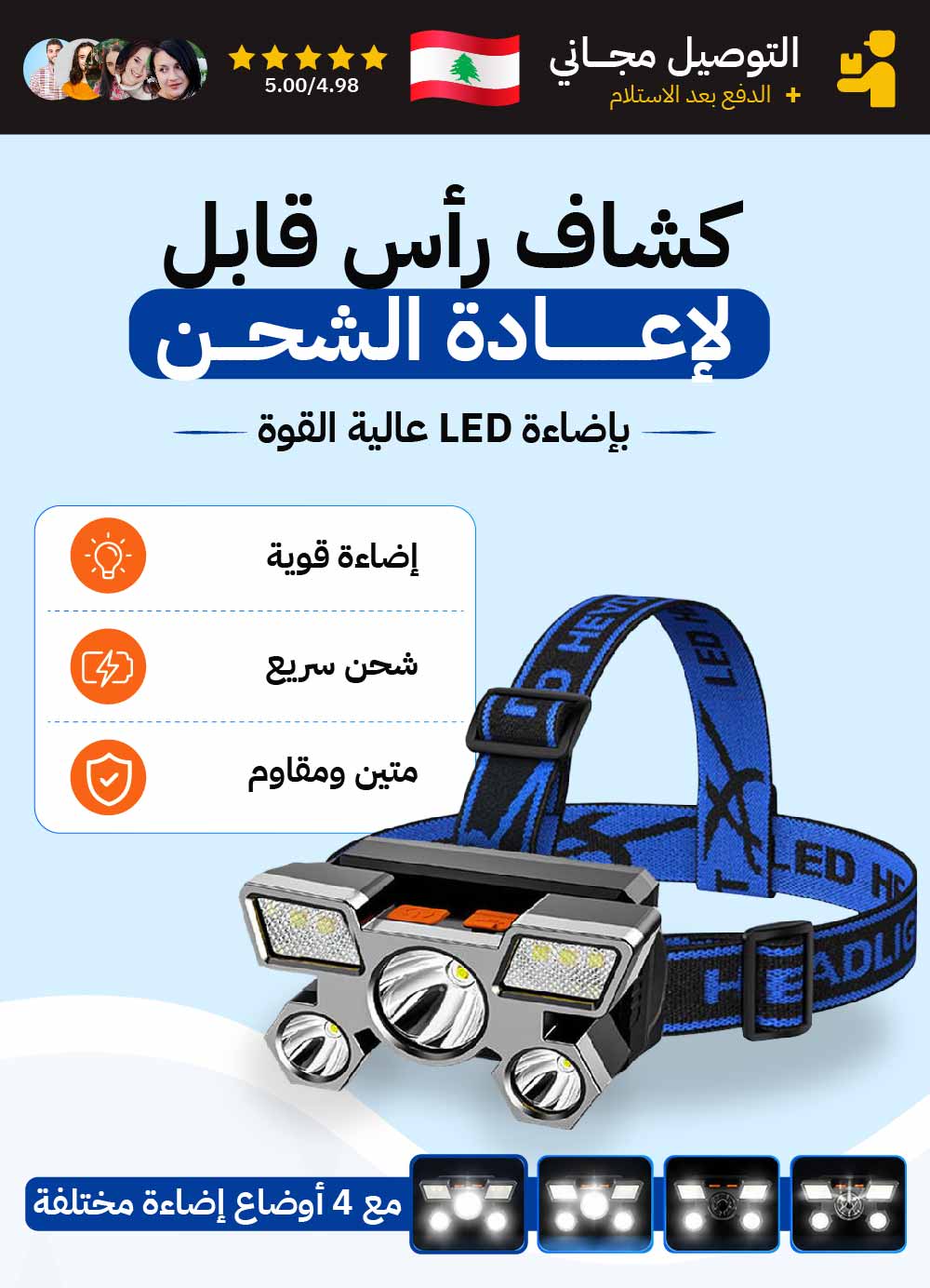 كشاف رأس احترافي بإضاءة فائقة القوة