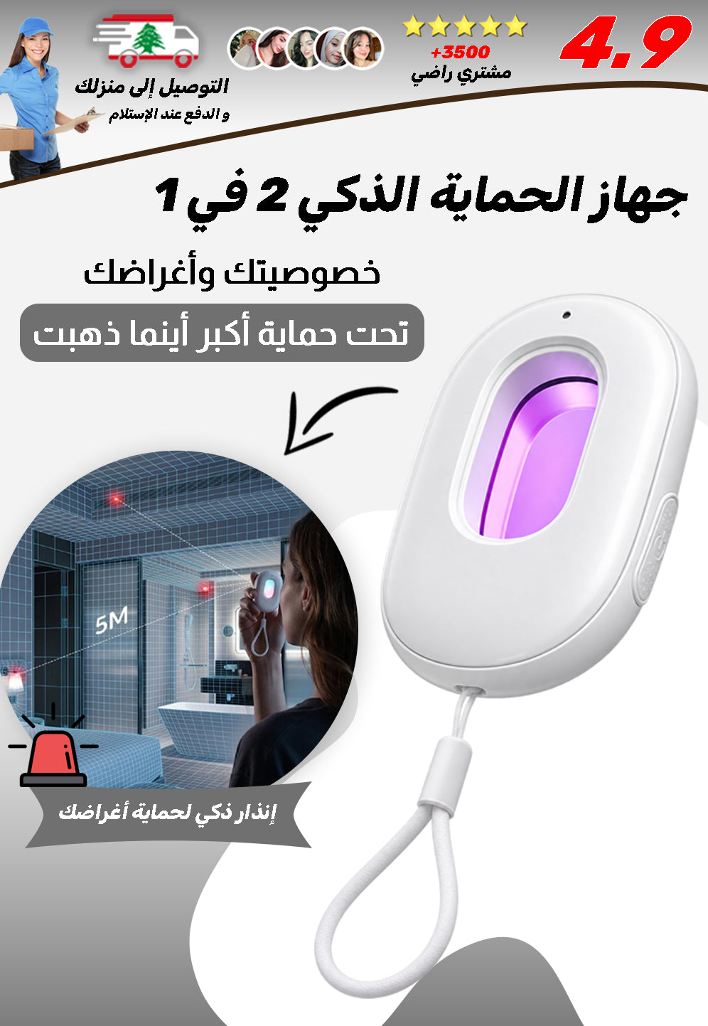 جهاز تتبع ذكي 2 في 1 مع كاشف كاميرات