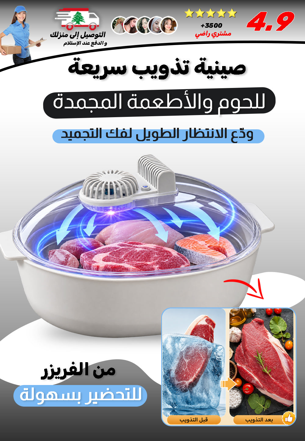 صينية تذويب سريعة للحوم والأطعمة المجمدة بدون ميكروويف
